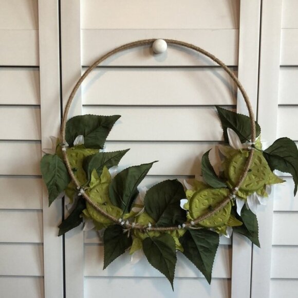 Off-White Sparkle Sunflower Leaf Floral Decor Spring Twine Tweed Hoop Wreath - Picture 4 of 4